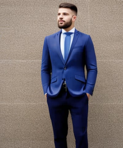 a man in a blue suit and tie