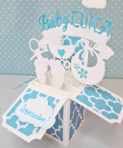 Handmade new baby pop up card made with Sizzix to welcome newborn baby boy