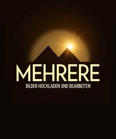 Logo mit der Aufschrift 'MEHRERE BILDER HOCHLADEN UND BEARBEITEN' in heller Schrift 