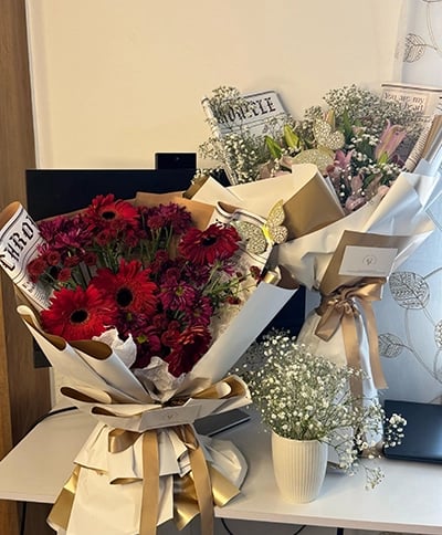 a bouquet of flowers on a table