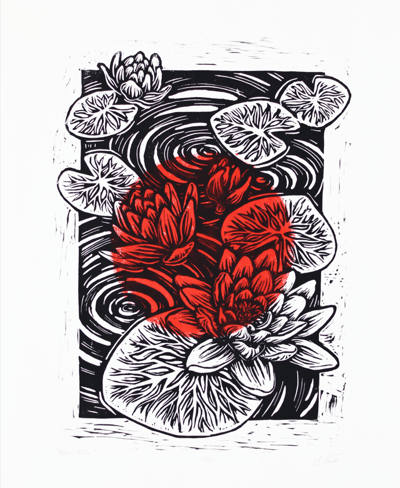 waterlilly made with linocut japan flag