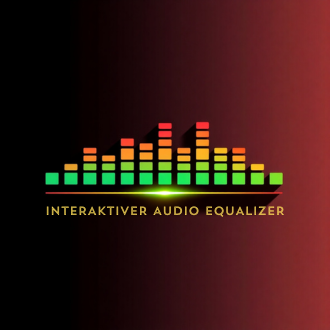 Logo eines interaktiven Audio-Equalizers mit farbigen Balkendiagrammen in Gelb, Orange und Grün 