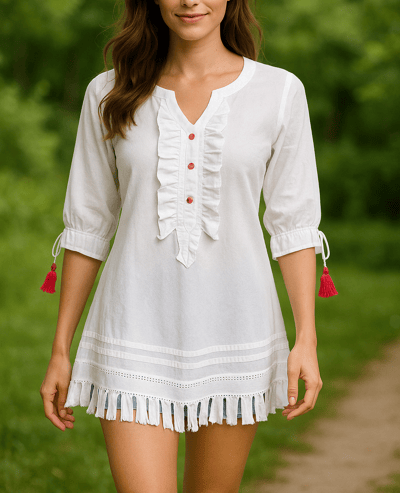 a woman in a white dress and a hat