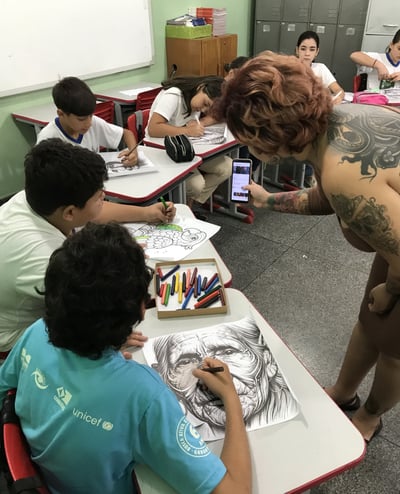 Arte e escola – Estudantes participando de oficinas de intervenção urbana.