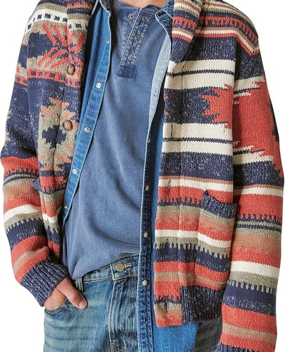 Lucky Brand Men's Southwestern Print Shawl Cardigan