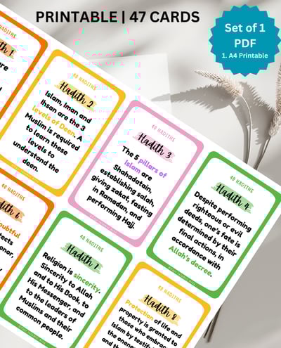 40 hadith for kids, 40 hadith of Imam An Nawawi, Hadith flashcards, islamic flashcards