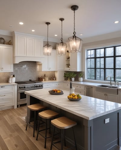 A modern kitchen setup featuring dark wood cabinetry with a glossy finish. The kitchen includes a stainless steel double sink and a gas stove with a steel hood. Under-cabinet lighting highlights the sleek and minimalistic design. Posters and informational sheets are displayed on the wall behind the sink. The flooring is made of light wood with a smooth finish.