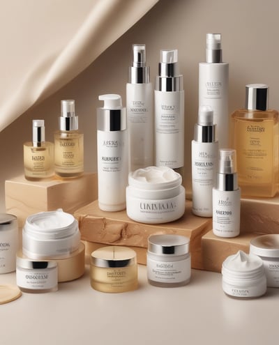 A collection of luxury beauty products, including a tube of pink lipstick, a small bottle of perfume, and a tube of lotion, all from the brand Givenchy. They are arranged on a soft, white surface that contrasts with the sleek, metallic and pastel packaging.