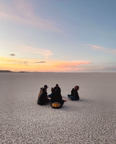 Friends enjoying the sunset on the Uyuni Salt Flat.