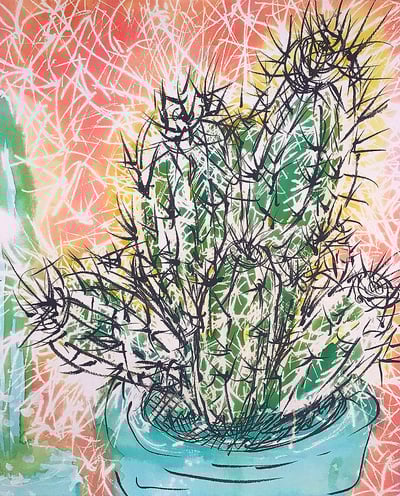 "Espinas con actitud". Pintura de carácter firme con pinceladas expresivas.