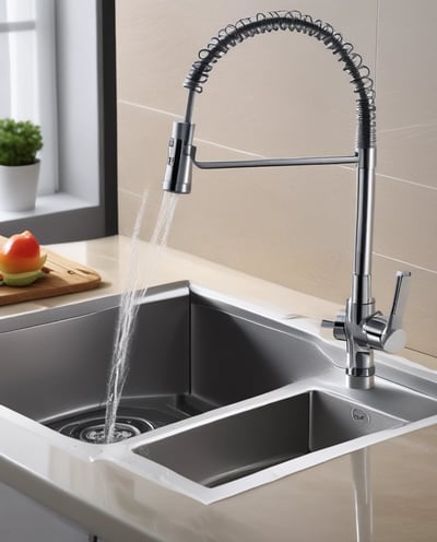 A tiled wash area with three water taps lined along a concrete wall. A pair of blue flip flops is placed on the wooden floor surface with a textured gray wall in the background.