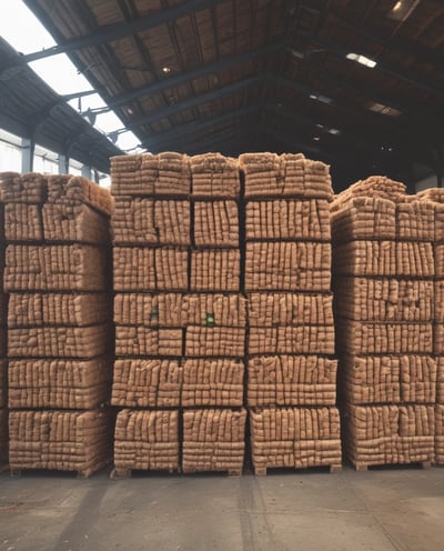 Several stacks of neatly chopped firewood are arranged on metal shelves. The wood pieces have a natural, rustic appearance with varying shades of brown and some visible bark. The shelves are organized in a neat and orderly fashion.