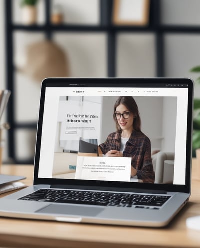A laptop displaying the text 'Building Websites' sits on a wooden portable table in front of a brown sofa. Next to the laptop, there is a black mug placed on a white coaster. The setting suggests a cozy indoor environment suited for remote work or relaxation.