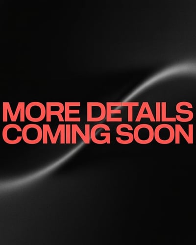 a black and white photo of a black and red text that says more details coming