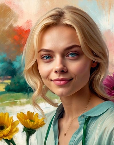 Portrait photo transformed into a painting with impresionist style