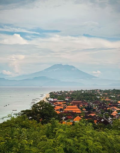 View of Mount Agung from the heights of Nusa Lembongan.
