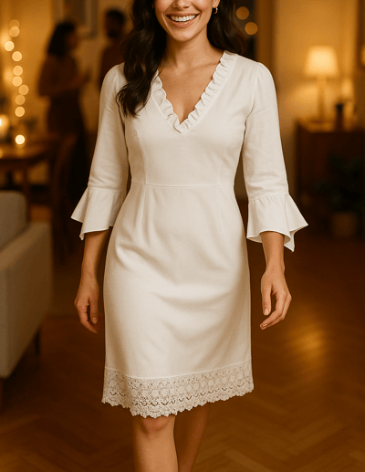 a woman in a white dress and a man in a suit