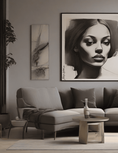 Quadro na parede da sala com decoração moderna e vibrante, adicionando um toque de art contemporânea