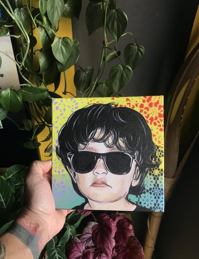 Quadro pop-art de filho, refletindo sua personalidade vibrante e cheia de energia