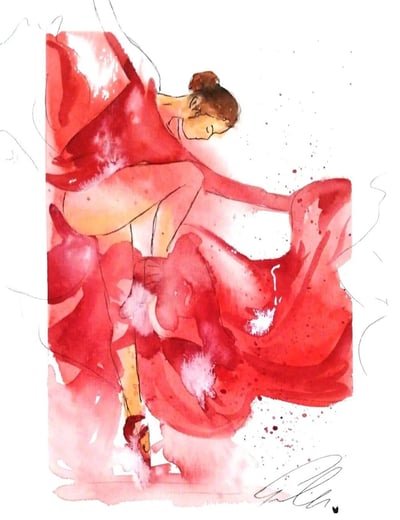 a woman in a red dress with a red dress