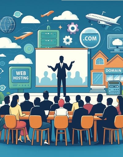 a man standing in front of a presentation on a presentation