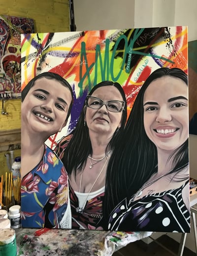 Obra de arte de família unida, pintada à mão.