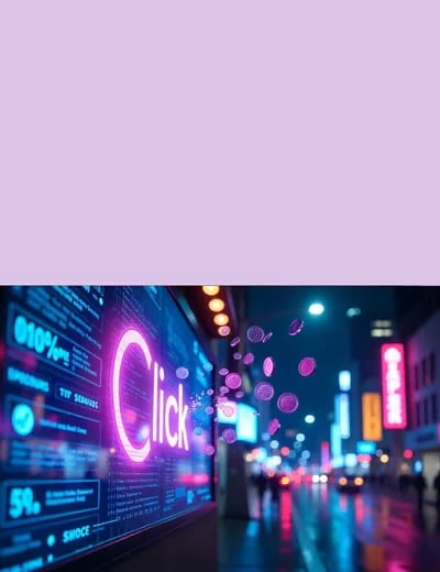 A busy street with a bright board with neon sign board click 