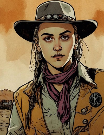 Portrait photo transformed into a woman in a cowboy hat and a cowboy hat