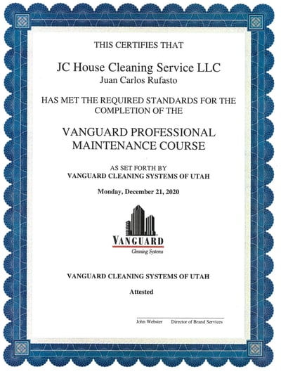 a certificate for a professional cleaning service