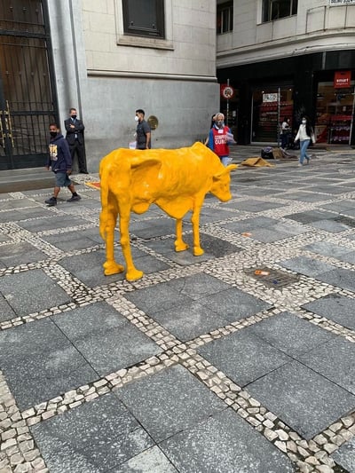 Vaca magra' é instalada em frente à Bolsa de Valores de SP