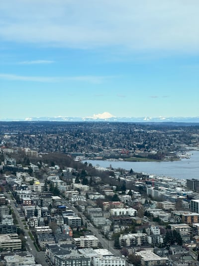 the northeast view from the space needle facing mount baker