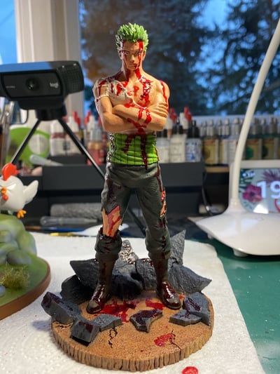 figurine de zoro dans l'animé one piece, en résine peinte à la main