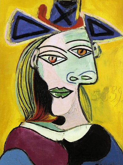 Pablo Picasso - 1939 TИte de femme au chapeau bleu Е ruban rouge