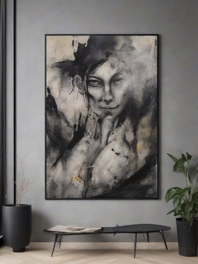 Quadro na parede da sala com uma obra de arte única e personalizada, refletindo bom gosto.