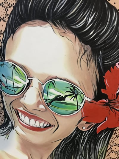 "Rosto de filha em pop-art, com detalhes expressivos e estilo contemporâneo