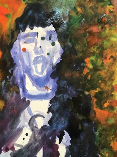 "La lengua irreverente de una leyenda, inspirado en Freddie Mercury". Obra colorida y provocadora.