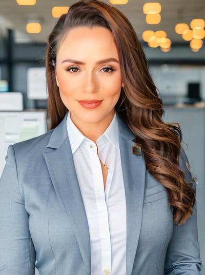 a woman in a suit and tie dyes a blue suit