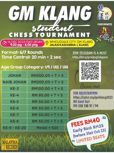 CENTRAL MASTER CHESS TOURNAMENT 2023 FIDE RATED RAPID OPEN - Malaysia  Calendar Events