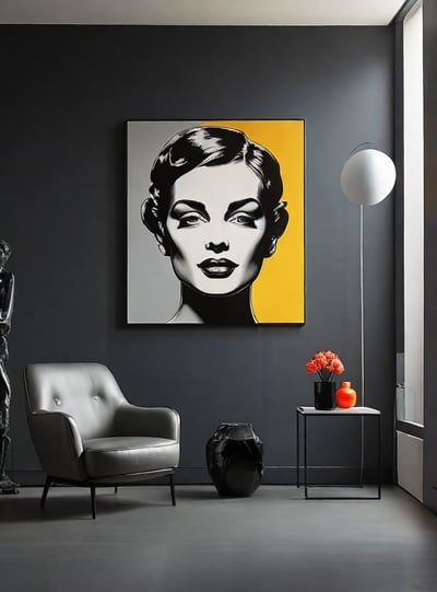 Sala de estar com quadros modernos e sofisticados