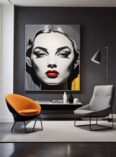 Galeria de arte personalizada na parede da sala de estar