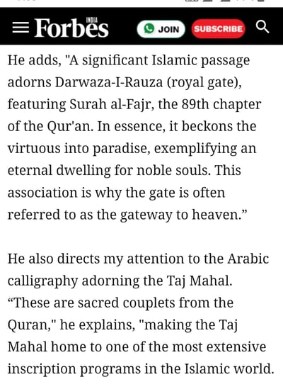 Muzammil's storytelling of the Taj Mahal has been Featured in FORBES India in 2024 