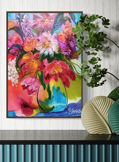 Adele’s floral painting - flowers in a vase in the home