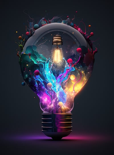 Brightly colored bulb representing brilliant ideas