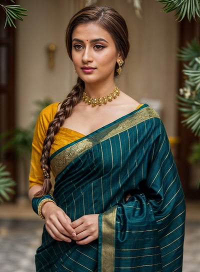 a woman in a green sari Tanishkha