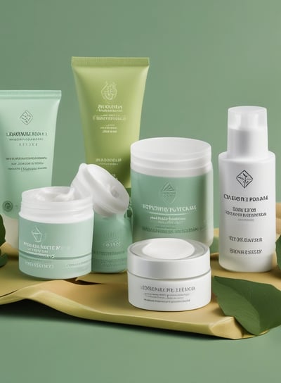 Three hemp-based skincare products are arranged on a smooth, white surface. Two are dropper bottles with dark blue glass and white labels, and one is a small jar with a screw-top lid, also featuring a white label. Natural lighting casts soft shadows on the surface.