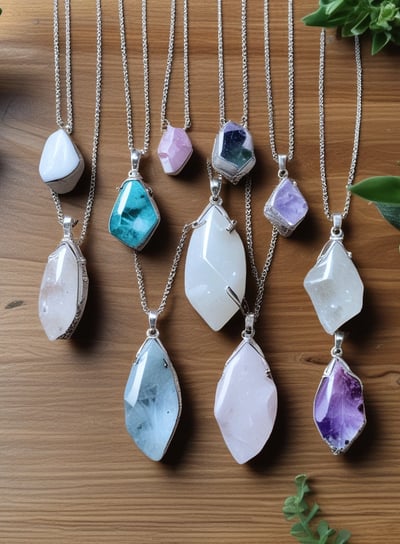 Various wellness and beauty products, including oils in bottles, a bowl of oil, dried flowers, crystals, a smudge stick, and a small dish of cream, are arranged aesthetically on a light surface. The scene is decorated with colorful flowers and herbs.