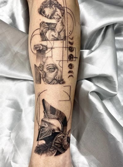 Imagem de uma tatuagem de Julia Lucca com traços delicados e cores vibrantes.
