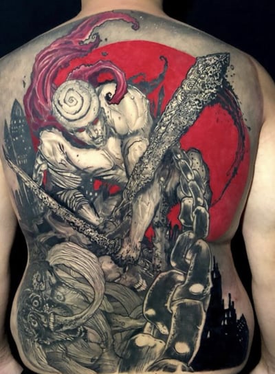 Foto de uma tatuagem de Fernando Fly (@flytattoo13), destacando suas linhas detalhadas e marcantes.