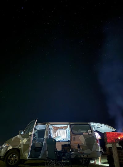 The night sky of Africa with campervan 