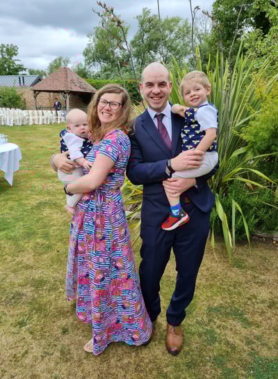 Family in hand crafted matching outfits